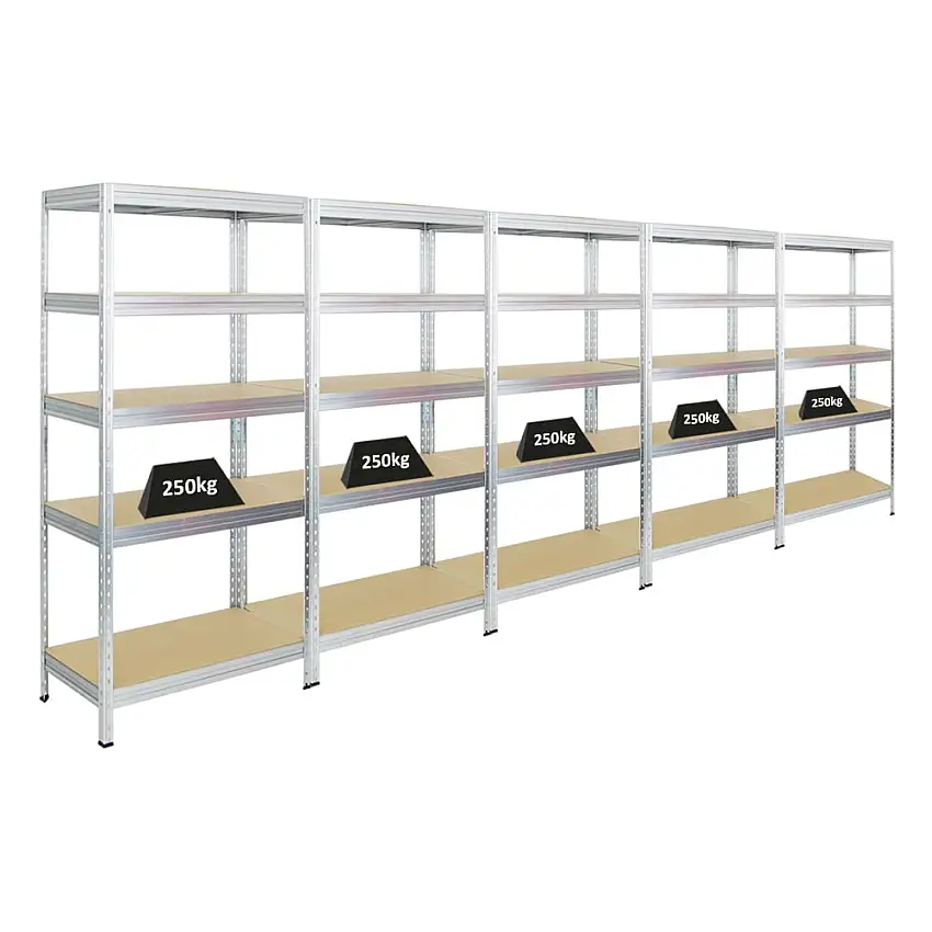 Mega Deal | 5x Schwerlastregal Rivet | HxBxT 180x90x45 cm | Fachlast 250kg | Verzinkt