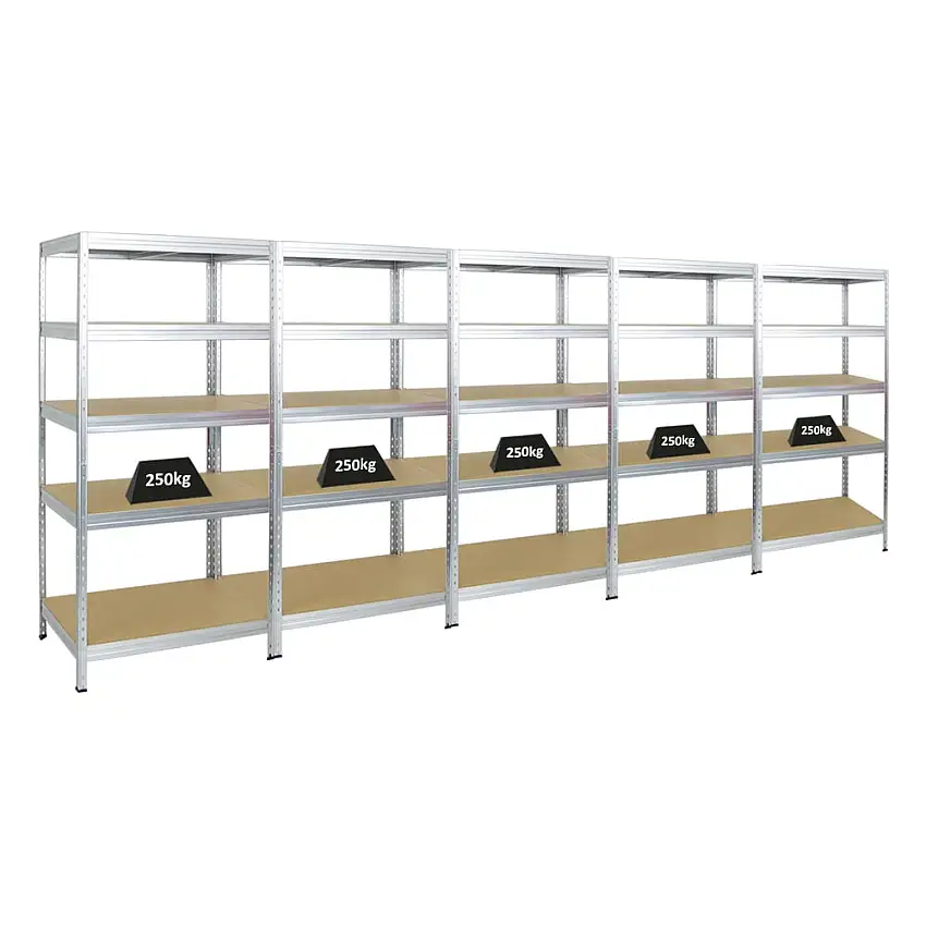 Mega Deal | 5x Schwerlastregal Rivet | HxBxT 180x90x60 cm | Fachlast 250kg | Verzinkt
