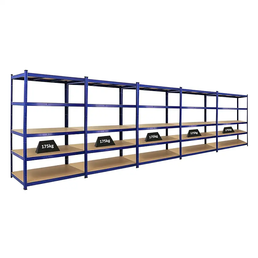 Mega Deal | 5x Schwerlastregal TAURUS | HxBxT 180x120x60cm | Fachlast 175kg | Blau