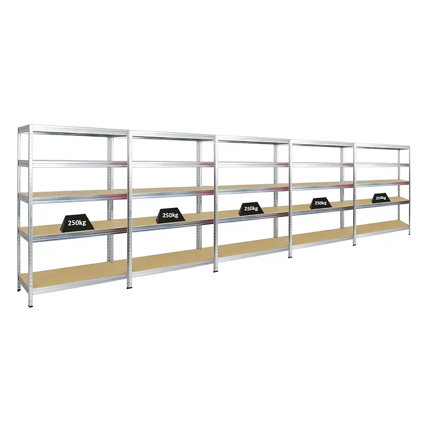 Mega Deal | 5x Schwerlastregal Rivet | HxBxT 180x120x45 cm | Fachlast 250kg | Verzinkt