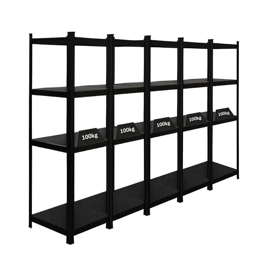 Mega Deal | 5x All Black Series Schwerlastregal Ragnar | HxBxT 150x45x45cm | Fachlast 100kg | Matt Schwarz