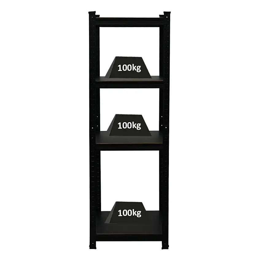 All Black Series Schwerlastregal Ragnar | HxBxT 150x45x45cm | Fachlast 100kg | Matt Schwarz