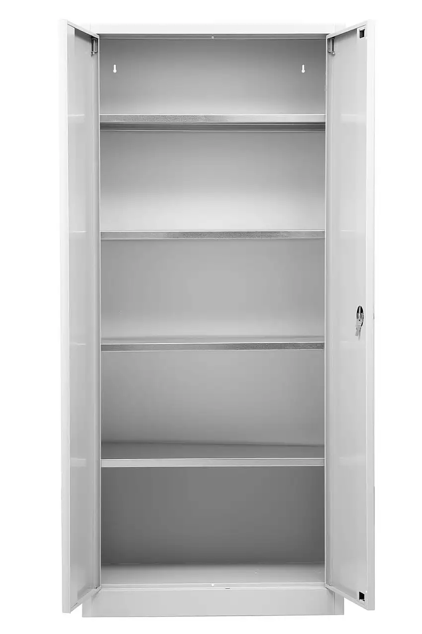 Flügeltürenschrank Badger | 4 Fachböden | Eurolock Griff Sockel | HxBxT 180x80x38 cm | Grau | Verzinkt