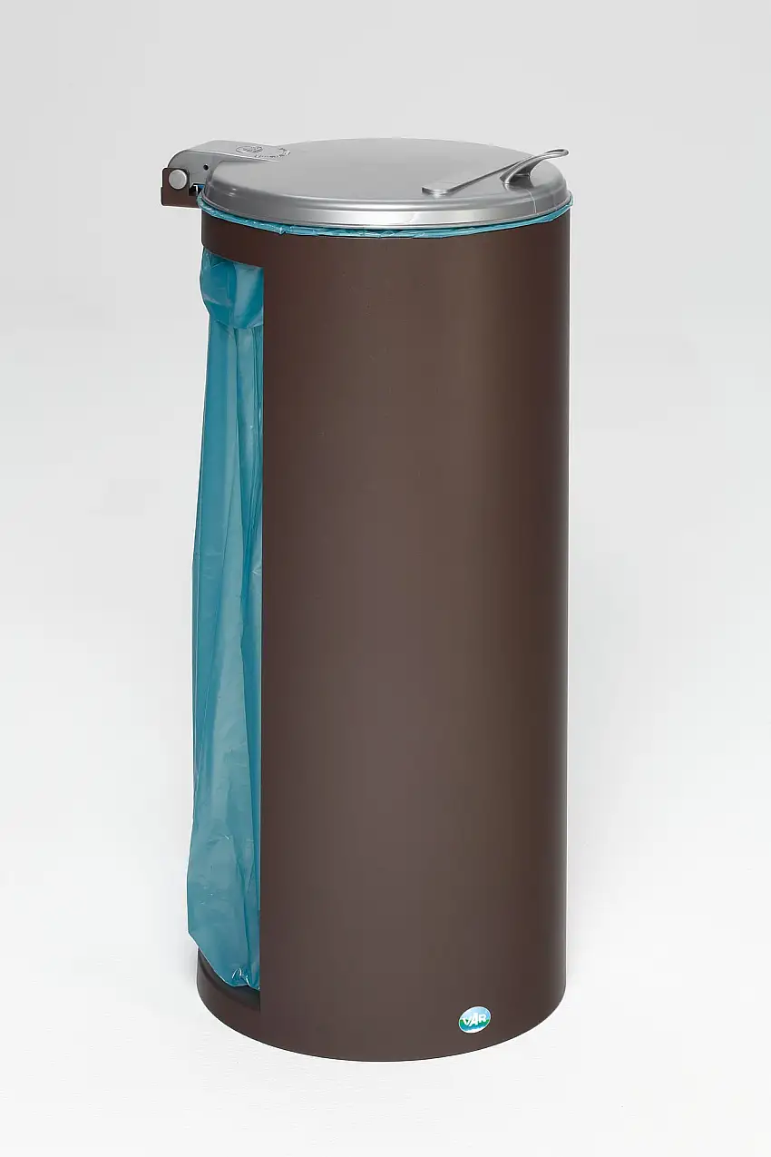 Kompakter Abfallsammler junior mit Deckel | 35cm Einfüllöffnung | HxBxT 90x45x45cm | Stahl | Braun