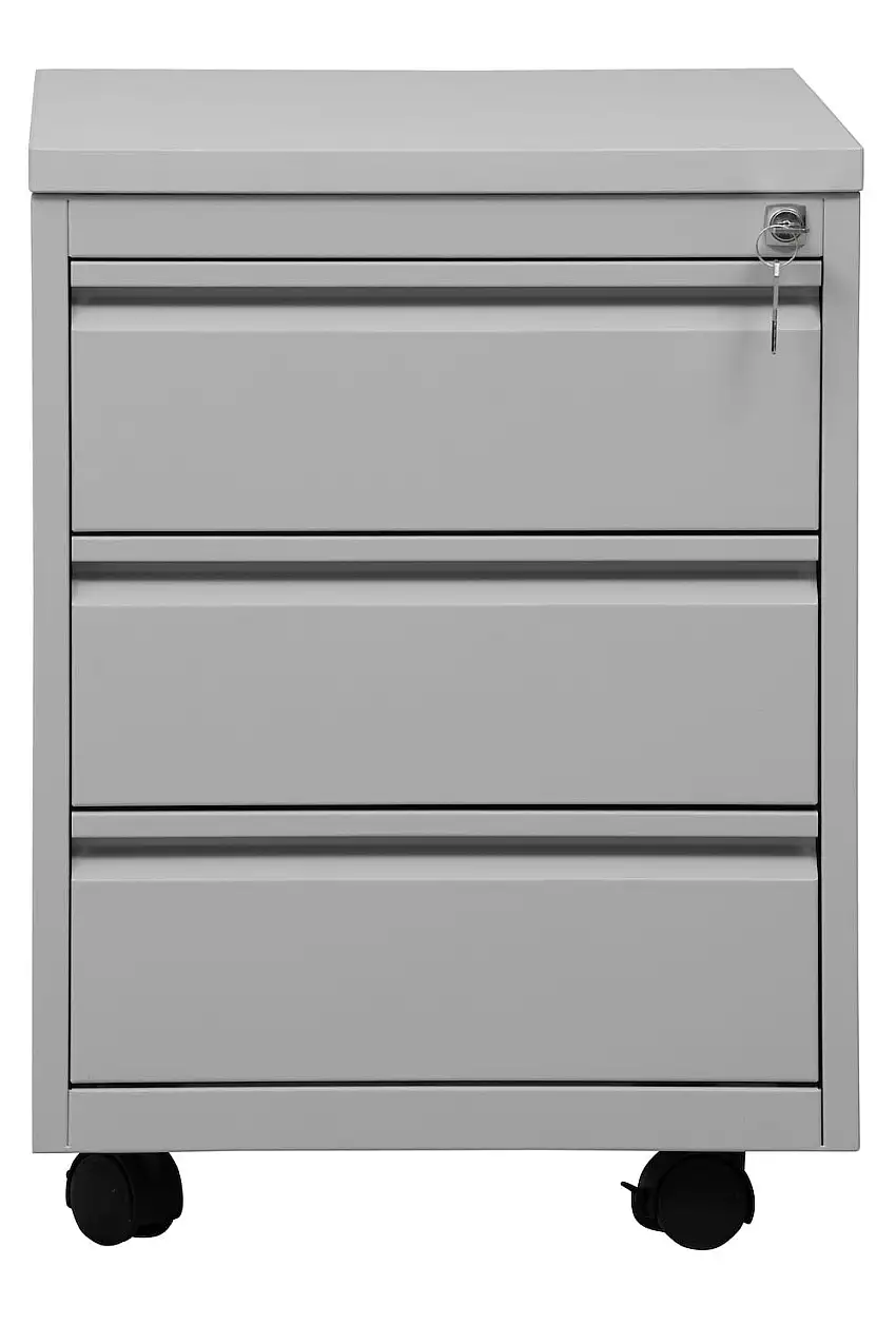 Rollcontainer Fox | 3 Schubladen | Schwanenhalsgriff | HxBxT 62x46x60 cm | Holzabdeckplatte | Grau