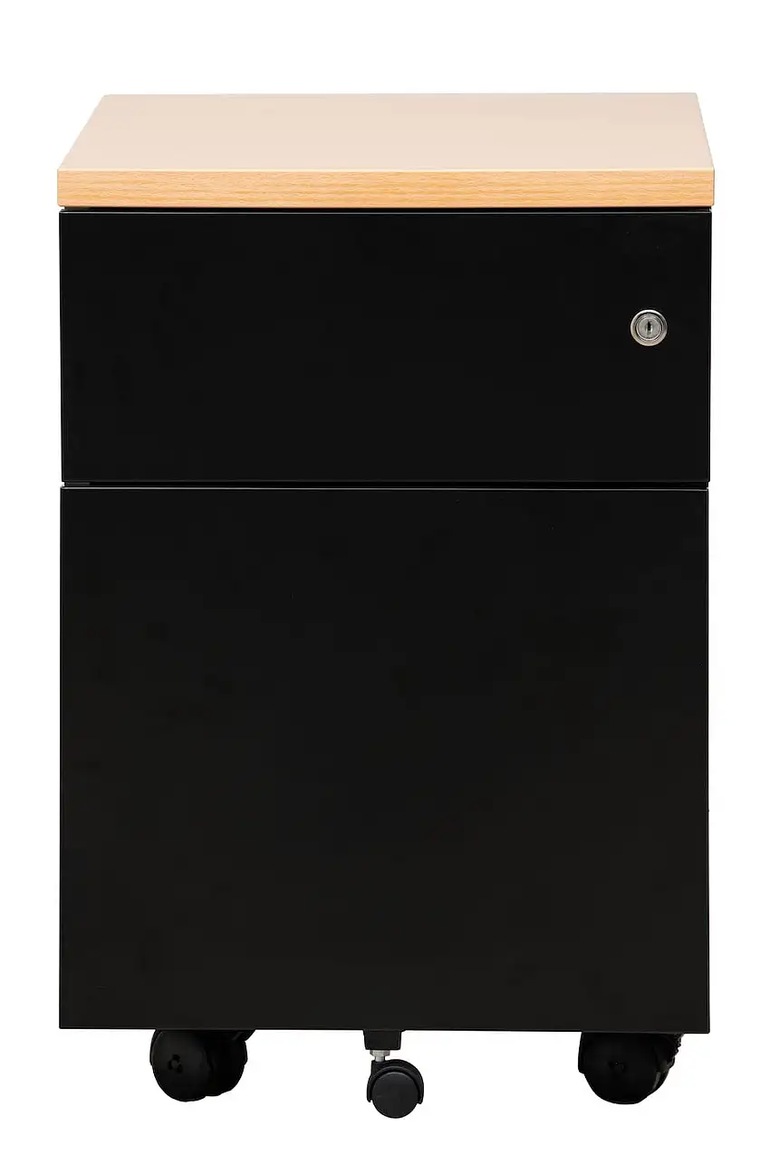 Rollcontainer Fox | 1 Schublade & 1 Hängeschub | Seitengriff + Materialfach | HxBxT 62x46x60 cm | Holzabdeckplatte | Schwarz