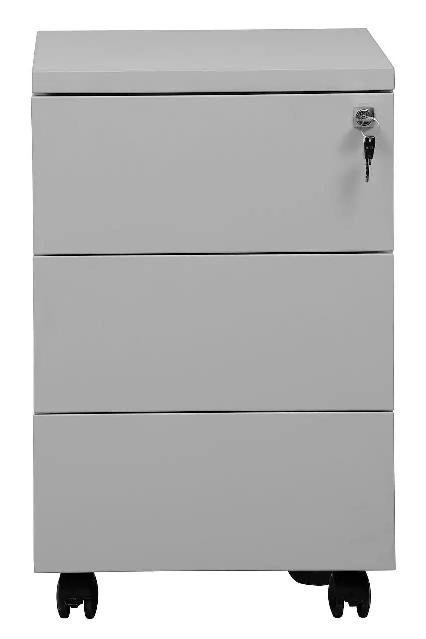 Rollcontainer Fox | 3 Schubladen | Seitengriff + Materialfach | HxBxT 62x46x60 cm | Holzabdeckplatte | Grau