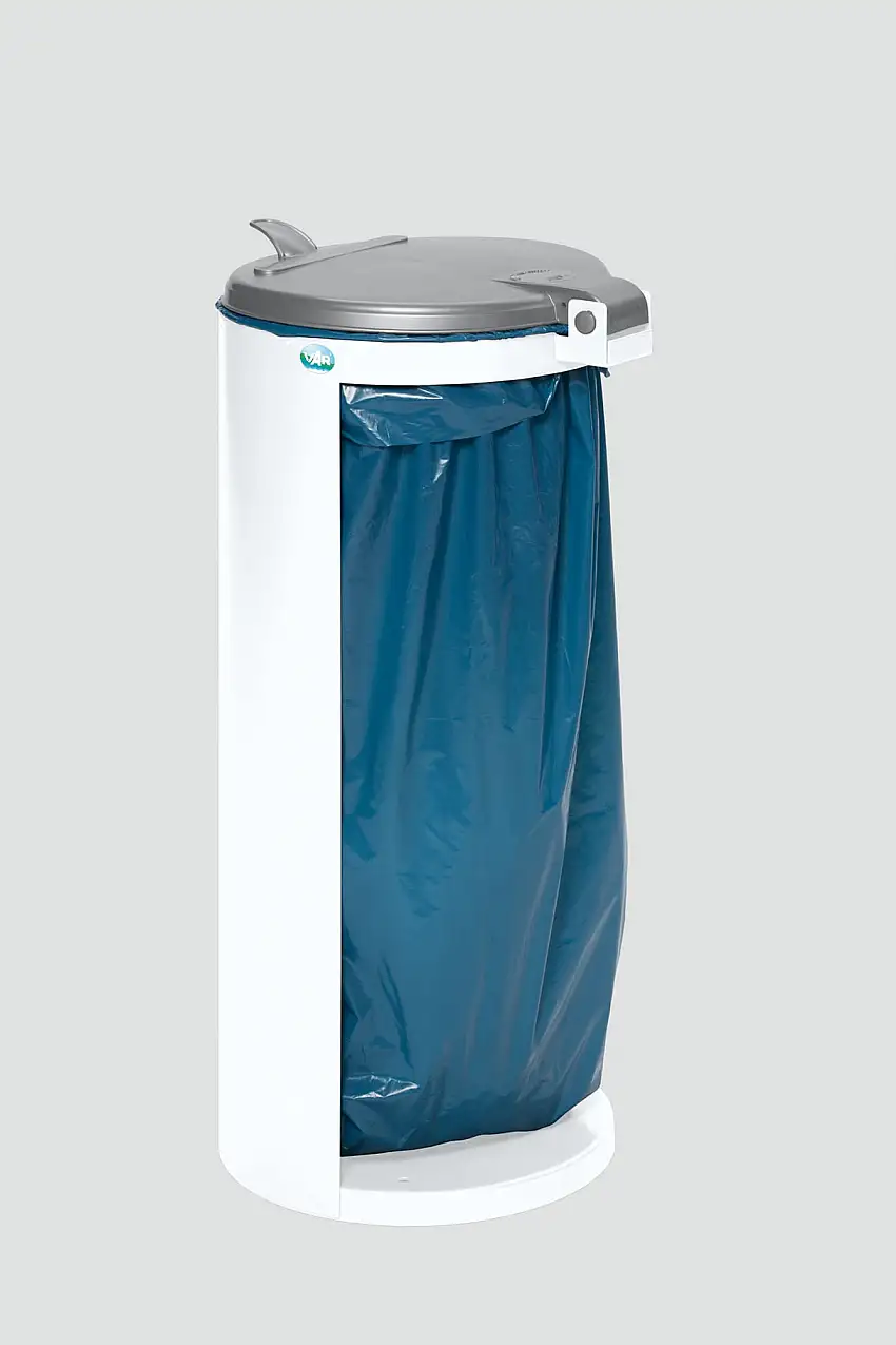 Kompakter Abfallsammler junior mit Deckel | 35cm Einfüllöffnung | HxBxT 90x45x45cm | Stahl | Weiß