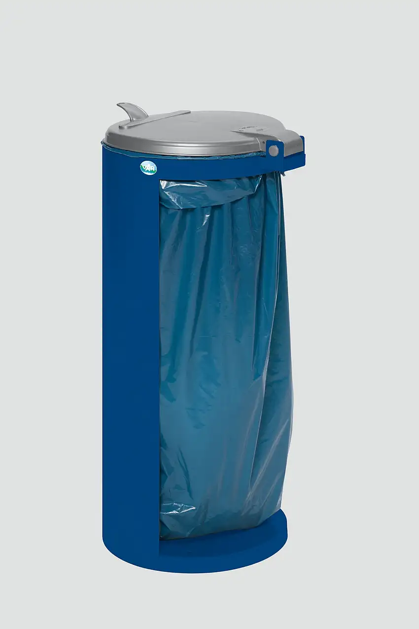 Kompakter Abfallsammler junior mit Deckel | 35cm Einfüllöffnung | HxBxT 90x45x45cm | Stahl | Blau