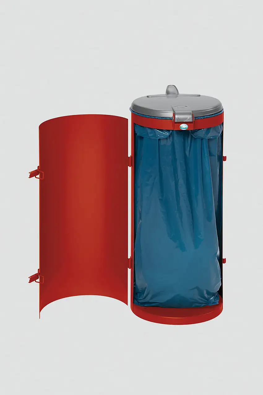 Kompakter Abfallsammler junior mit Deckel & Einflügeltür | 35cm Einfüllöffnung | HxBxT 90x45x45cm | Stahl | Rot