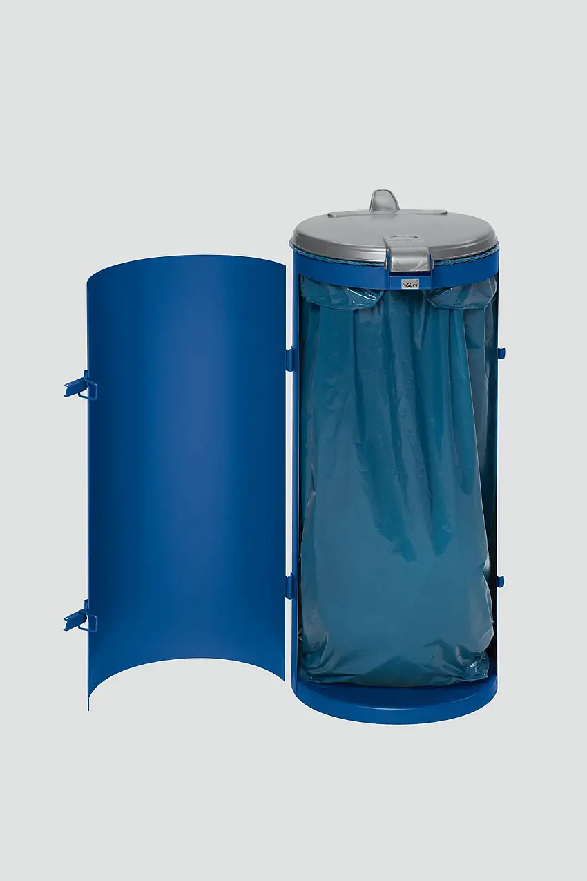 Kompakter Abfallsammler junior mit Deckel & Einflügeltür | 35cm Einfüllöffnung | HxBxT 90x45x45cm | Stahl | Blau