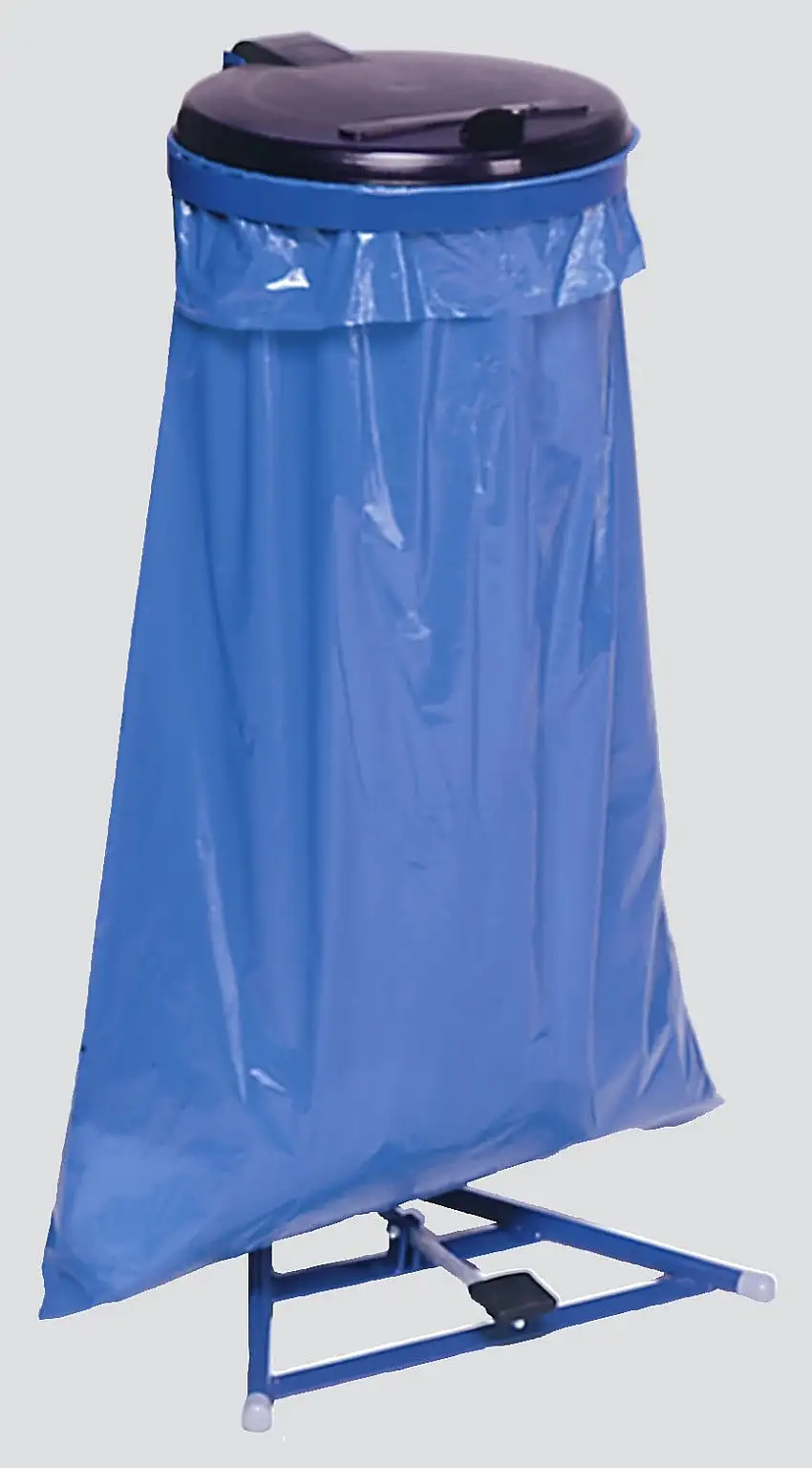 Robuster Müllsackständer mit Fußpedal | 120 Liter, HxBxT 100x49x49cm | Stahl | Blau-Schwarz