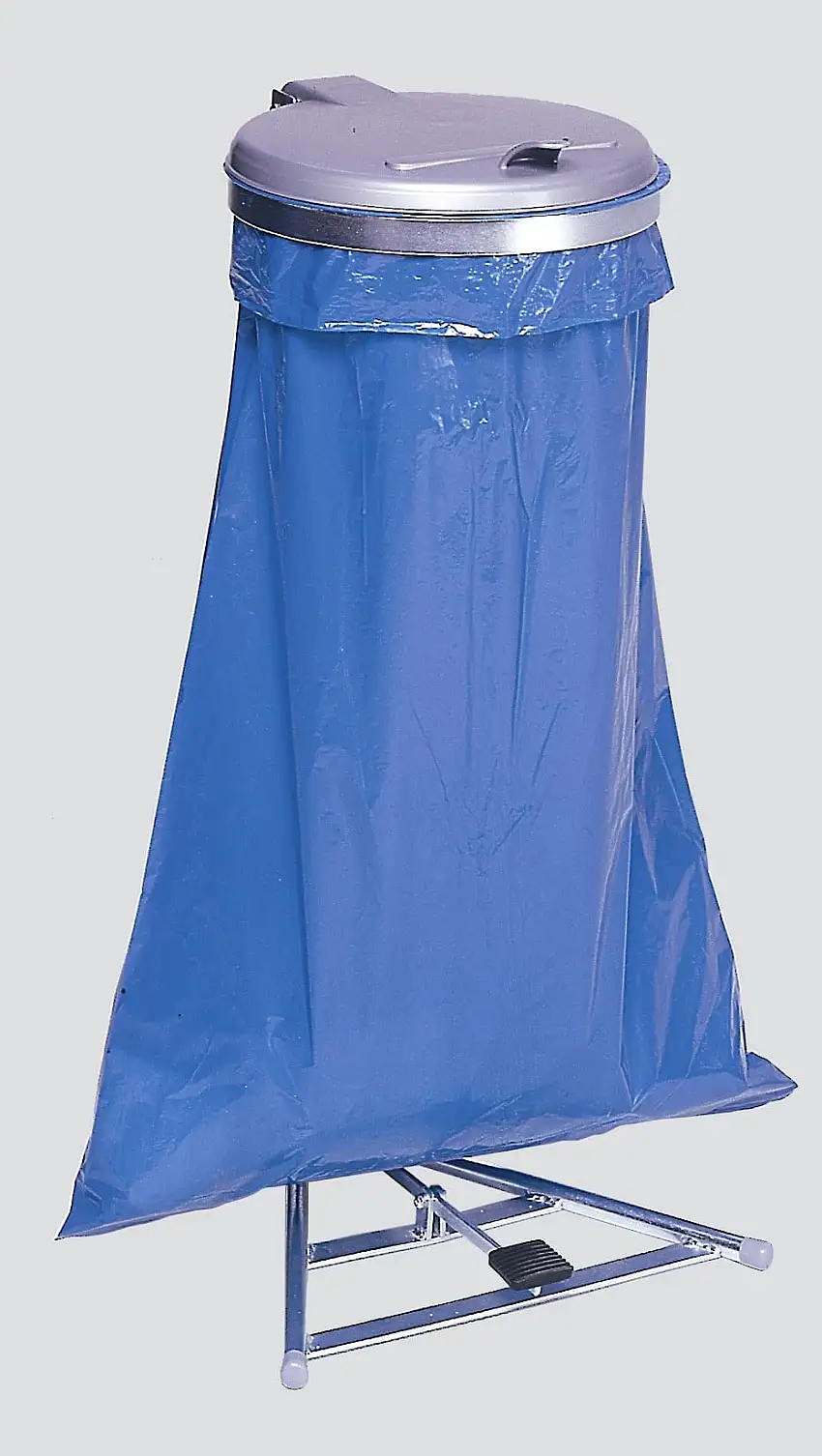 Robuster Müllsackständer mit Fußpedal | 120 Liter, HxBxT 100x49x49cm | Stahl | Verzinkt-Silber
