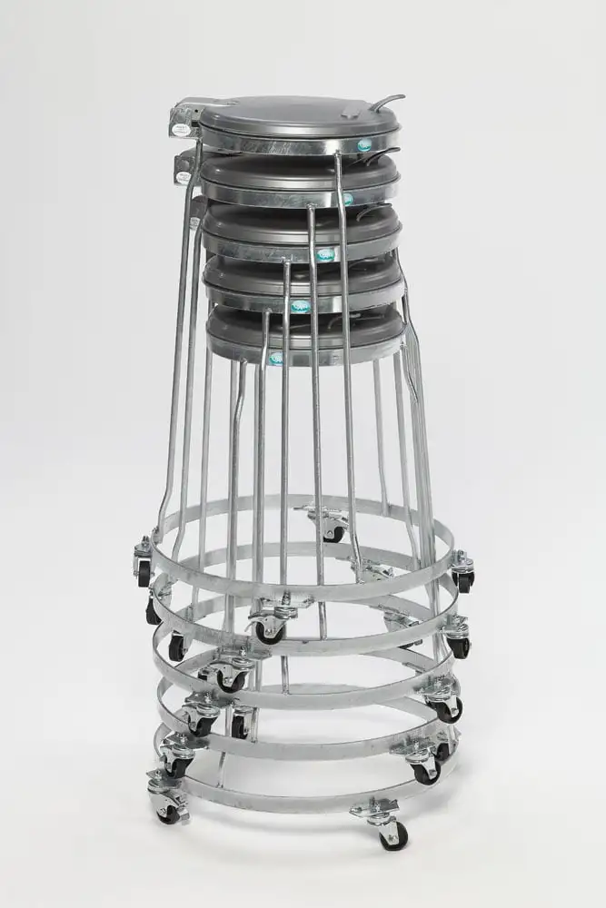 Stapelbarer Abfallsammler mit Kunststoff-Deckel | Fahrbar, mit Rollen | 120 Liter, HxBxT 98x64x64cm | Stahl | Feuerverzinkt