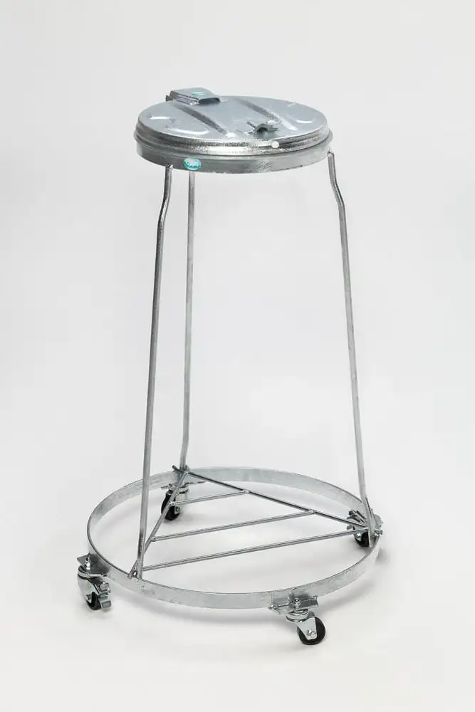 Stapelbarer Abfallsammler mit Metall-Deckel | Fahrbar, mit Rollen | 120 Liter, HxBxT 98x64x64cm | Stahl | Feuerverzinkt