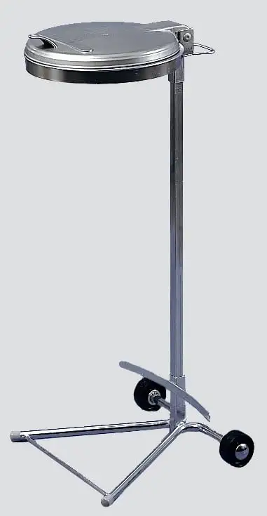 Robuster Einzel-Abfallsammler mit Kunststoff-Deckel | mit Standfuß + 2 Rollen | 35cm Einwurföffnung | HxBxT 98x45x37,5cm | Stahl | Verzinkt-Silber