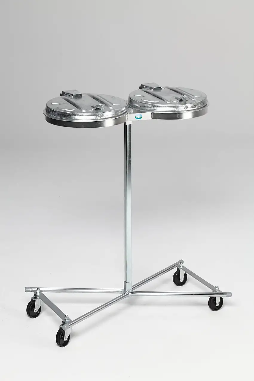 Robuster Doppel-Abfallsammler mit Metall-Deckel | Fahrbar | 2x 120 Liter, HxBxT 102x86x48cm | Stahl | Verzinkt-Verzinkt