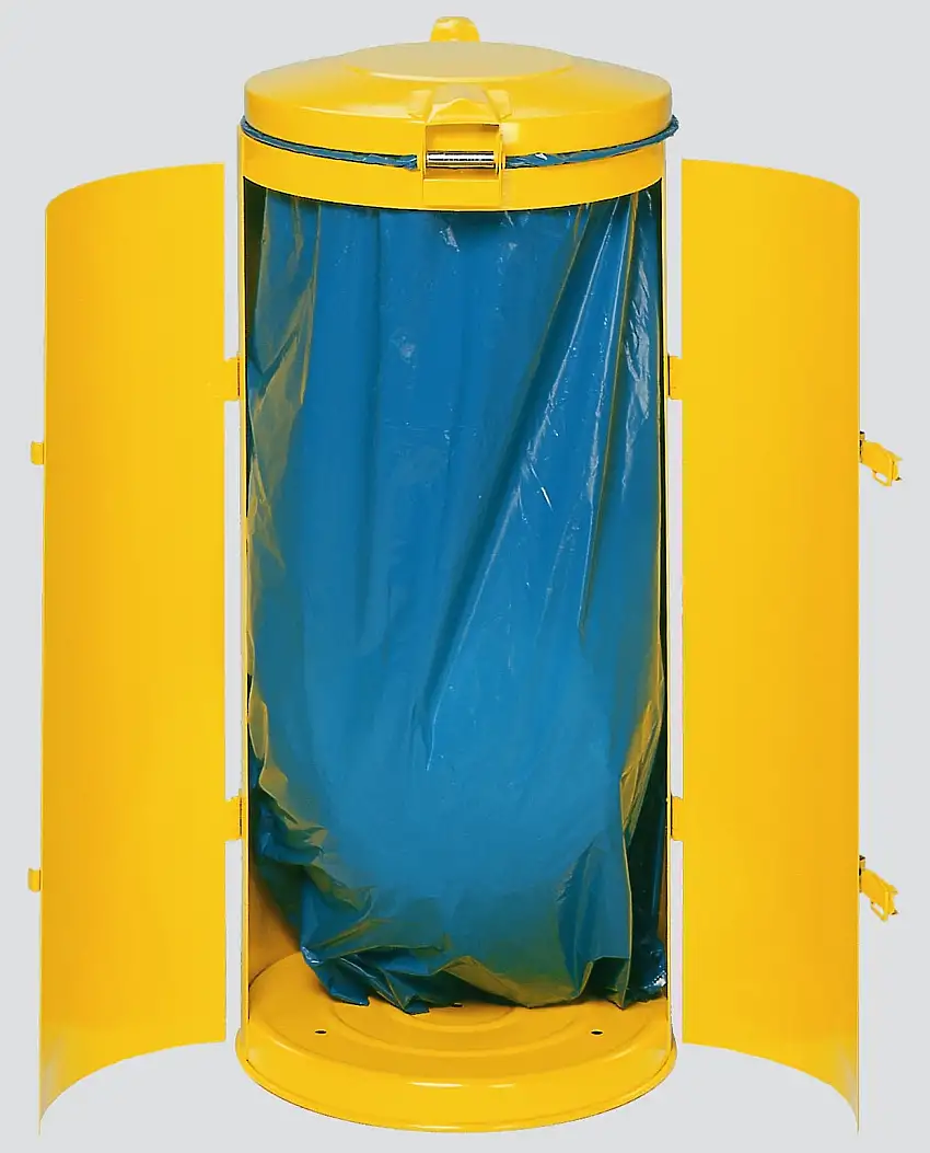 Robuster Abfallsammler mit Deckel & Doppeltür | 150 Liter, HxBxT 98x50x50cm | Stahl | Gelb