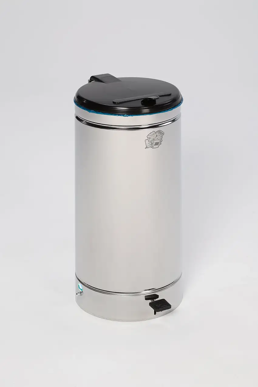 Großvolumiger Tretabfallsammler mit Euro-Pedal | für 60/70 Liter Säcke, HxBxT 70x45x45cm | Edelstahl | Silber
