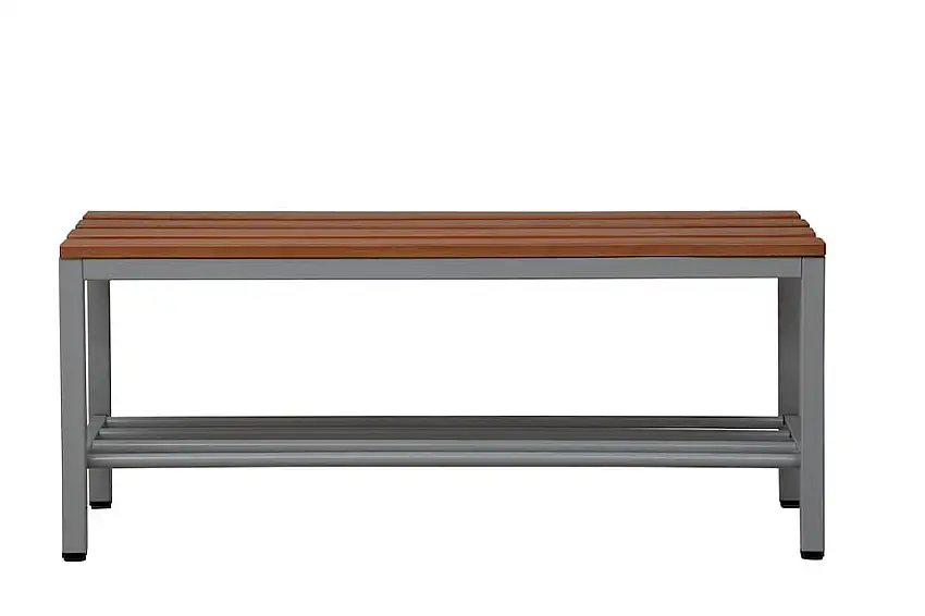 Sitzbank Seal | Freistehend | Grau/Buche | Ohne Rückenlehne | Mit Schuhrost | HxBxT 40x100x40 cm | Holz