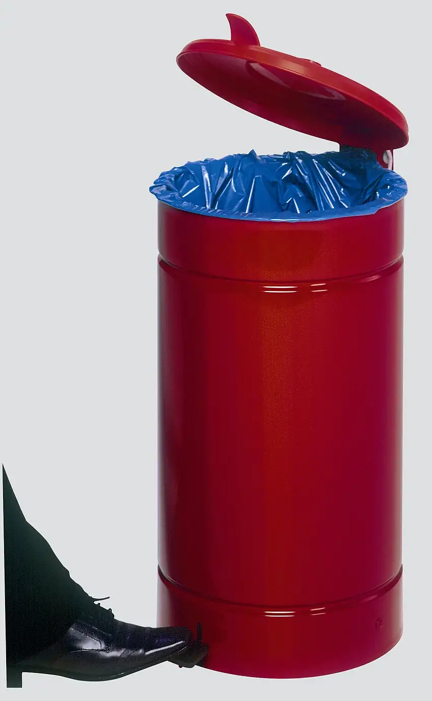 Großvolumiger Tretabfallsammler mit Euro-Pedal | für 60/70 Liter Säcke, HxBxT 70x45x45cm | Verzinkter Stahl | Rot