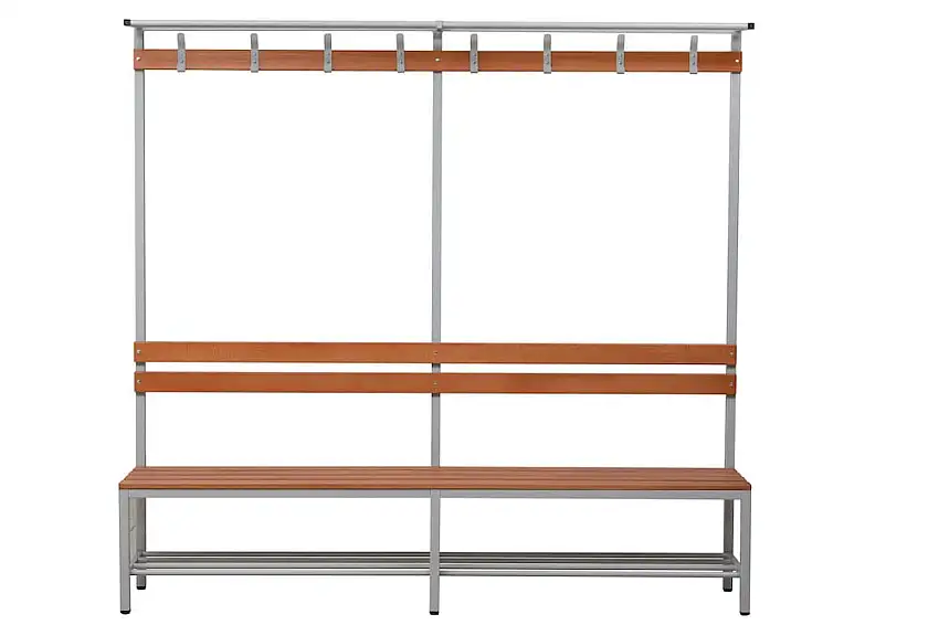 Sitzbank Seal | Freistehend | Rückenlehne | Hakenleiste, Schuhrost, Hutablage | HxBxT 40x200x40 cm | Holz