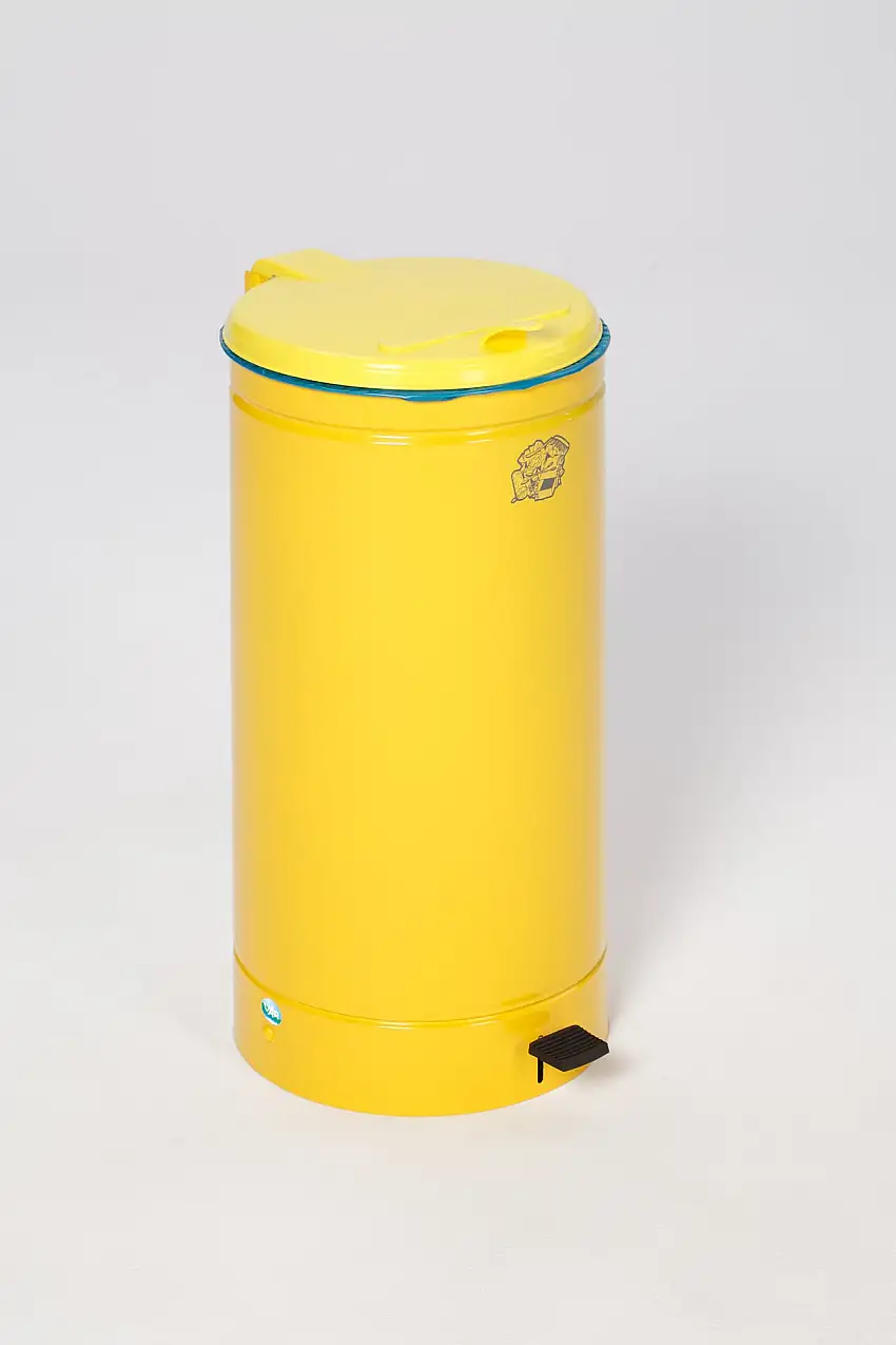 Großvolumiger Tretabfallsammler mit Euro-Pedal | für 60/70 Liter Säcke, HxBxT 70x45x45cm | Verzinkter Stahl | Gelb