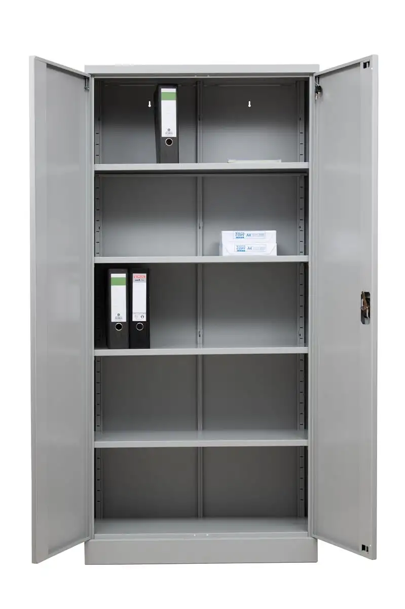 Flügeltürenschrank Badger | 4 Fachböden | Eurolock Griff Sockel | HxBxT 195x120x42cm | Zerlegte Anlieferung | Grau | Lackiert
