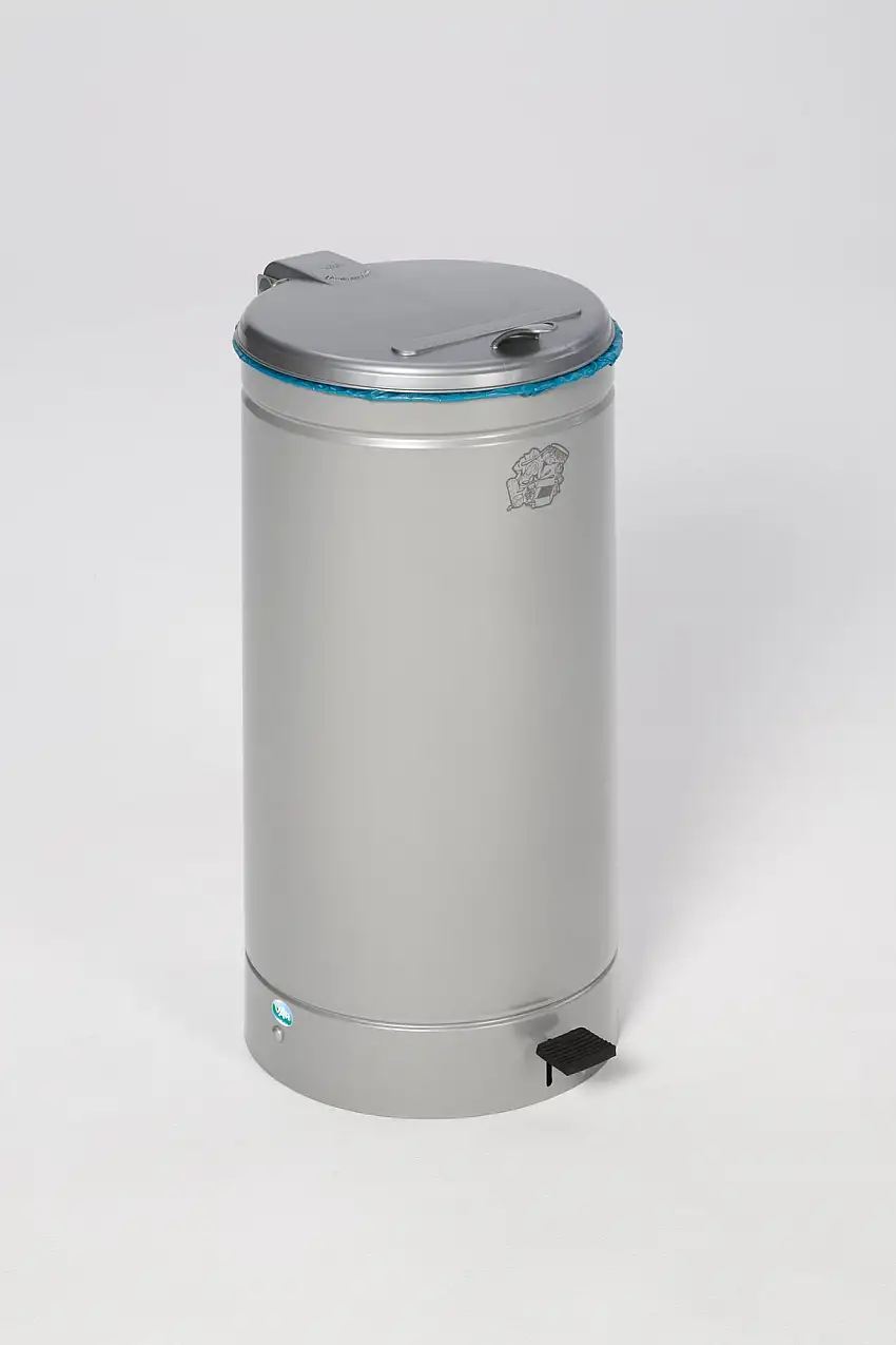 Großvolumiger Tretabfallsammler mit Euro-Pedal | für 60/70 Liter Säcke, HxBxT 70x45x45cm | Verzinkter Stahl | Grau