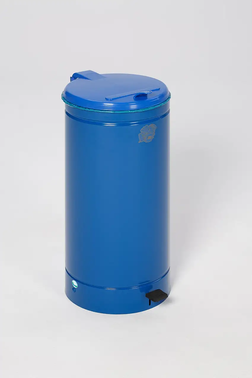 Großvolumiger Tretabfallsammler mit Euro-Pedal | für 60/70 Liter Säcke, HxBxT 70x45x45cm | Verzinkter Stahl | Blau