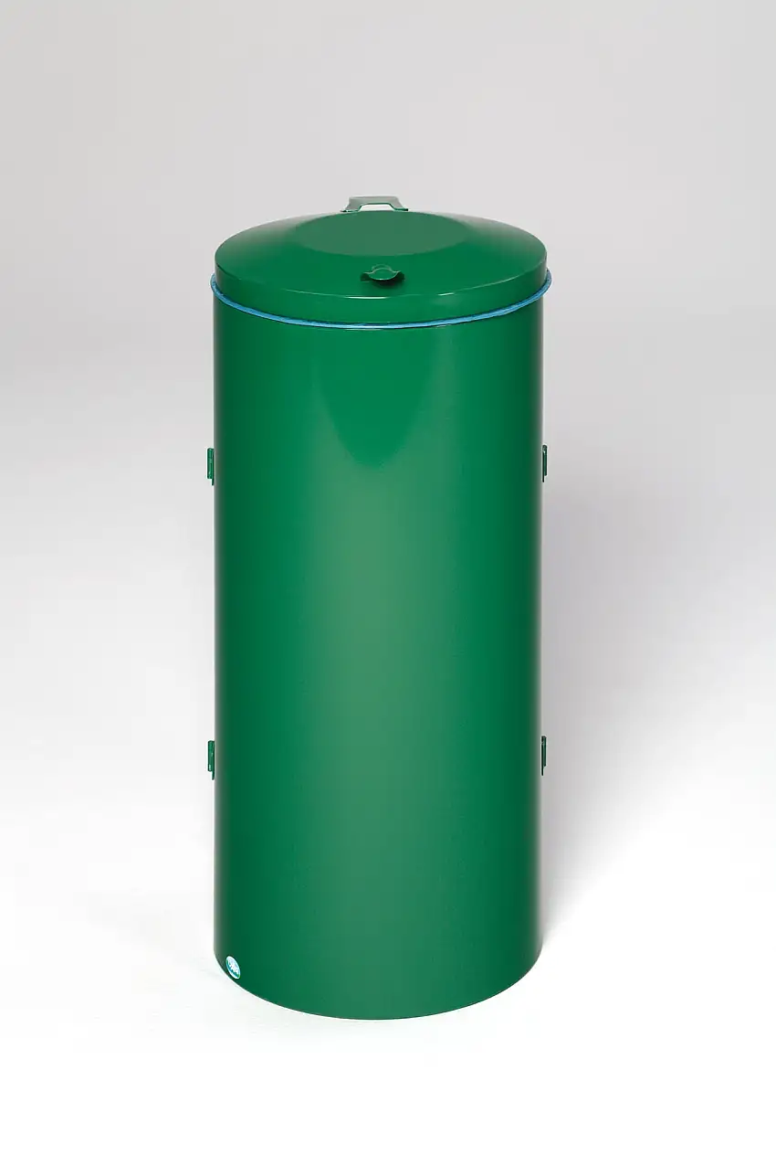 Robuster Abfallsammler mit Deckel & Doppeltür | 150 Liter, HxBxT 98x50x50cm | Stahl | Smaragdgrün