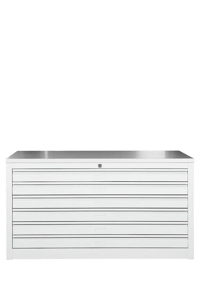 Flachablagenschrank Chinchilla | 6 Schubladen | Schwanenhalsgriff | HxBxT 62x113x83 cm | Holzabdeckplatte | Grau
