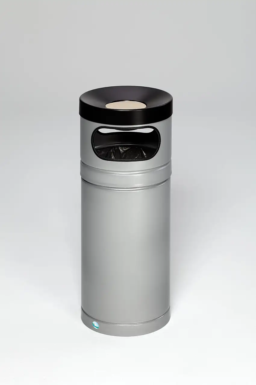 Robuster Kombiascher mit Aluminium-Kopfteil für Kunststoffsäcke | 56 Liter, HxBxT 88,5x36,5x36,5cm | Verzinkter Stahl | Silber