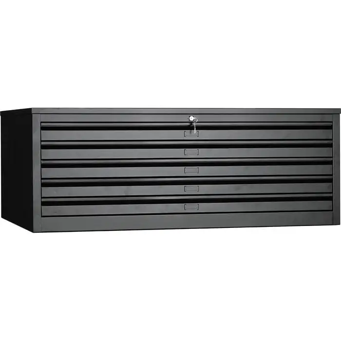 Flachablagenschrank Chinchilla | 5 Schubladen | Schwanenhalsgriff | HxBxT 53x140x95 cm | Holzabdeckplatte | Schwarz