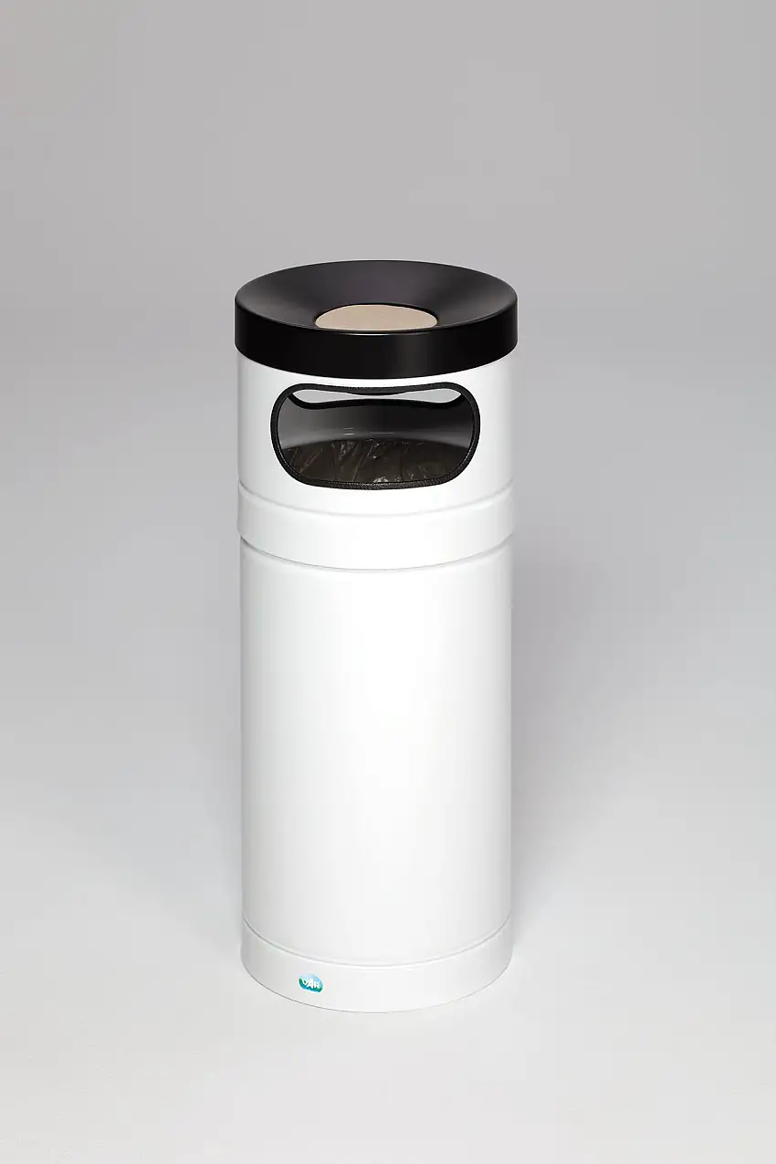 Robuster Kombiascher mit Aluminium-Kopfteil für Kunststoffsäcke | 56 Liter, HxBxT 88,5x36,5x36,5cm | Verzinkter Stahl | Weiß