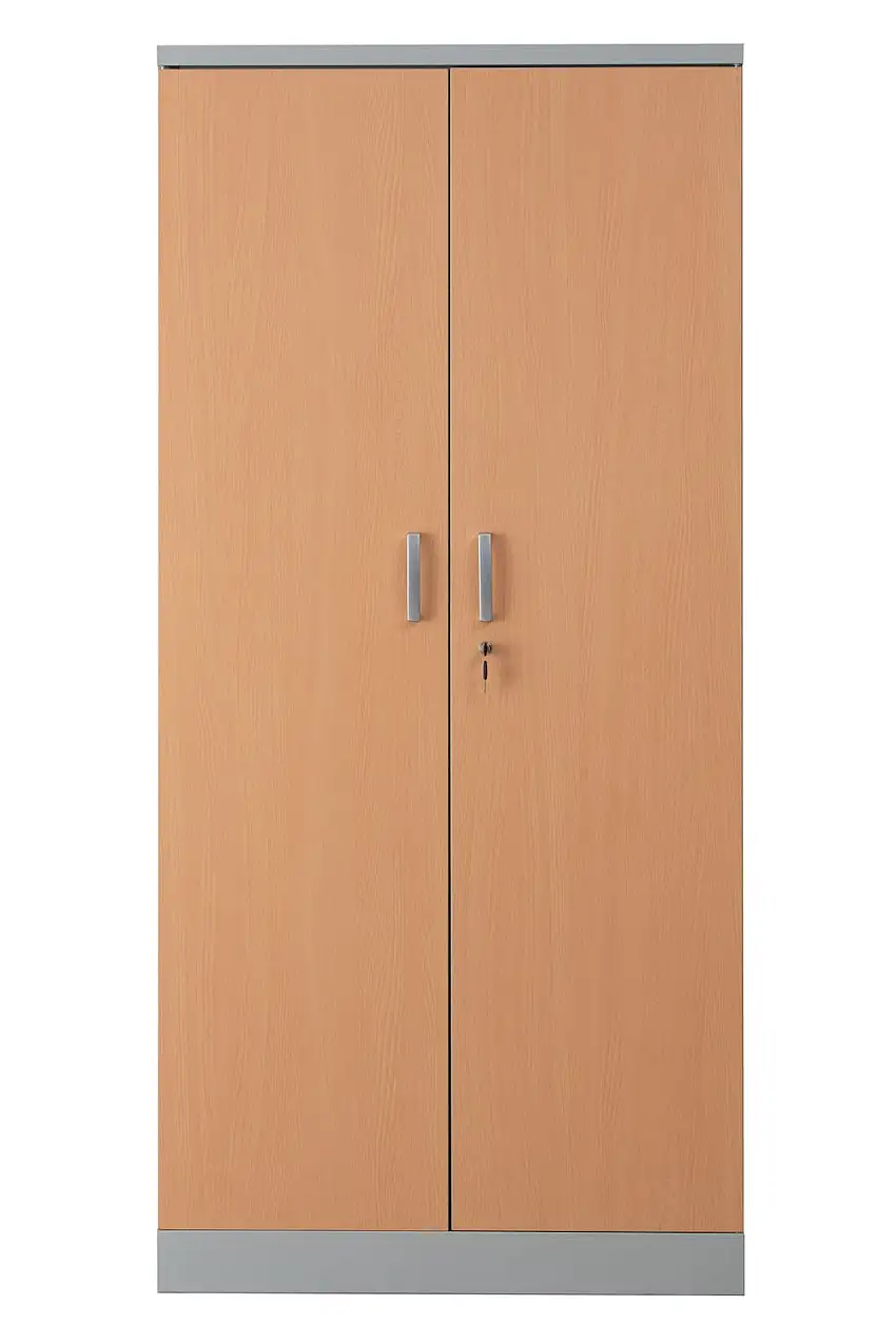 Flügeltürenschrank Squirrel | 4 Fachböden | Cllock Griff | HxBxT 195x92x42 cm | Holztüren | Grau/Buche | Verzinkt