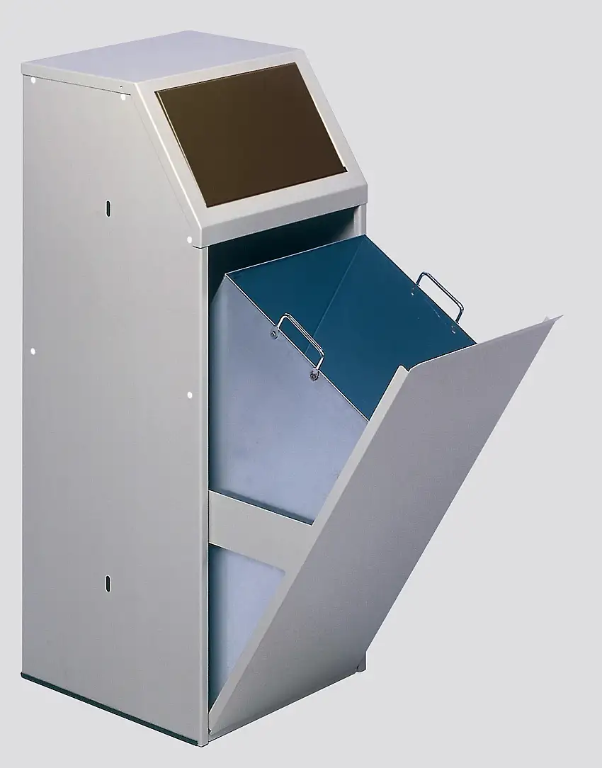 Robuster Wertstoffsammler mit Einwurfklappe | für Biomüll | Stationär | 69 Liter, HxBxT 103x45,5x45,5cm | Verzinkter Stahl | Braun