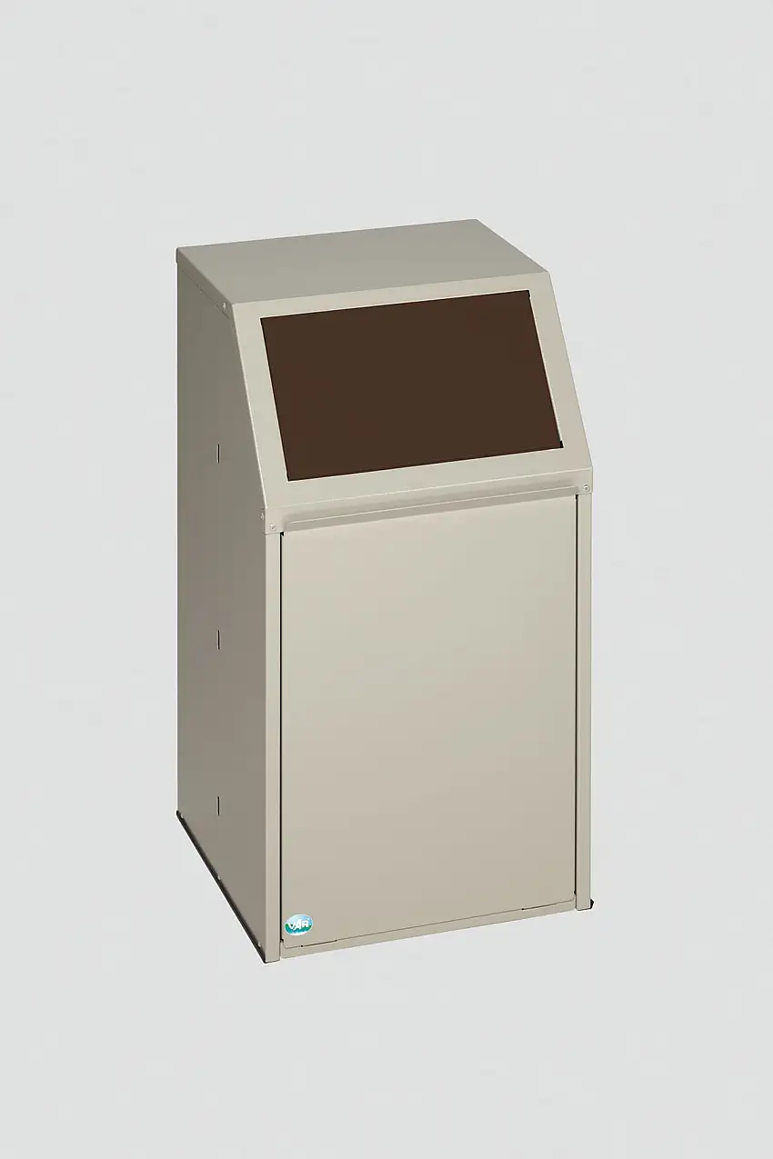 Robuster Wertstoffsammler mit Einwurfklappe | für Biomüll | Stationär | 39 Liter, HxBxT 78,5x45,5x45,5cm | Verzinkter Stahl | Braun