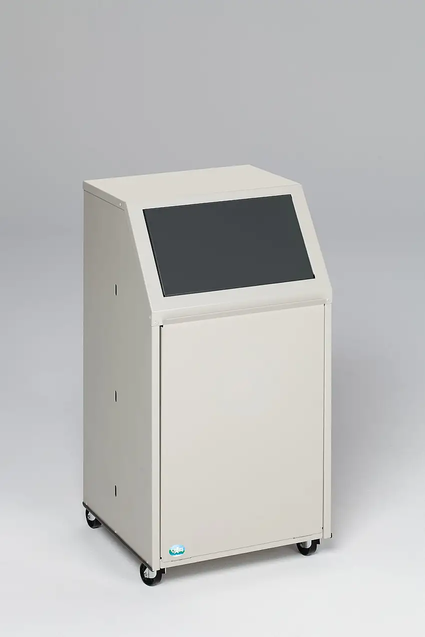 Robuster Wertstoffsammler mit Einwurfklappe | für Restmüll | Fahrbar | 39 Liter, HxBxT 80x45,5x45,5cm | Verzinkter Stahl | Anthrazit