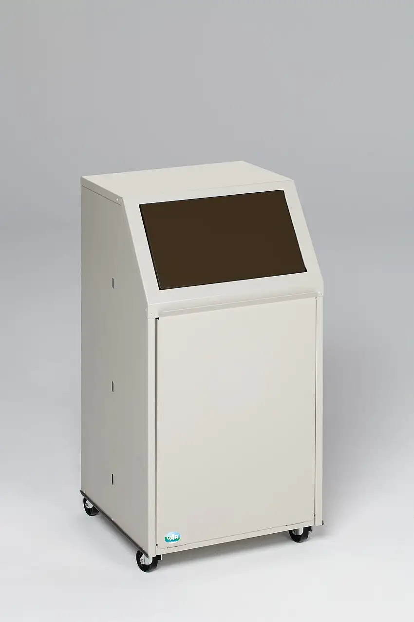 Robuster Wertstoffsammler mit Einwurfklappe | für Biomüll | Fahrbar | 39 Liter, HxBxT 80x45,5x45,5cm | Verzinkter Stahl | Braun