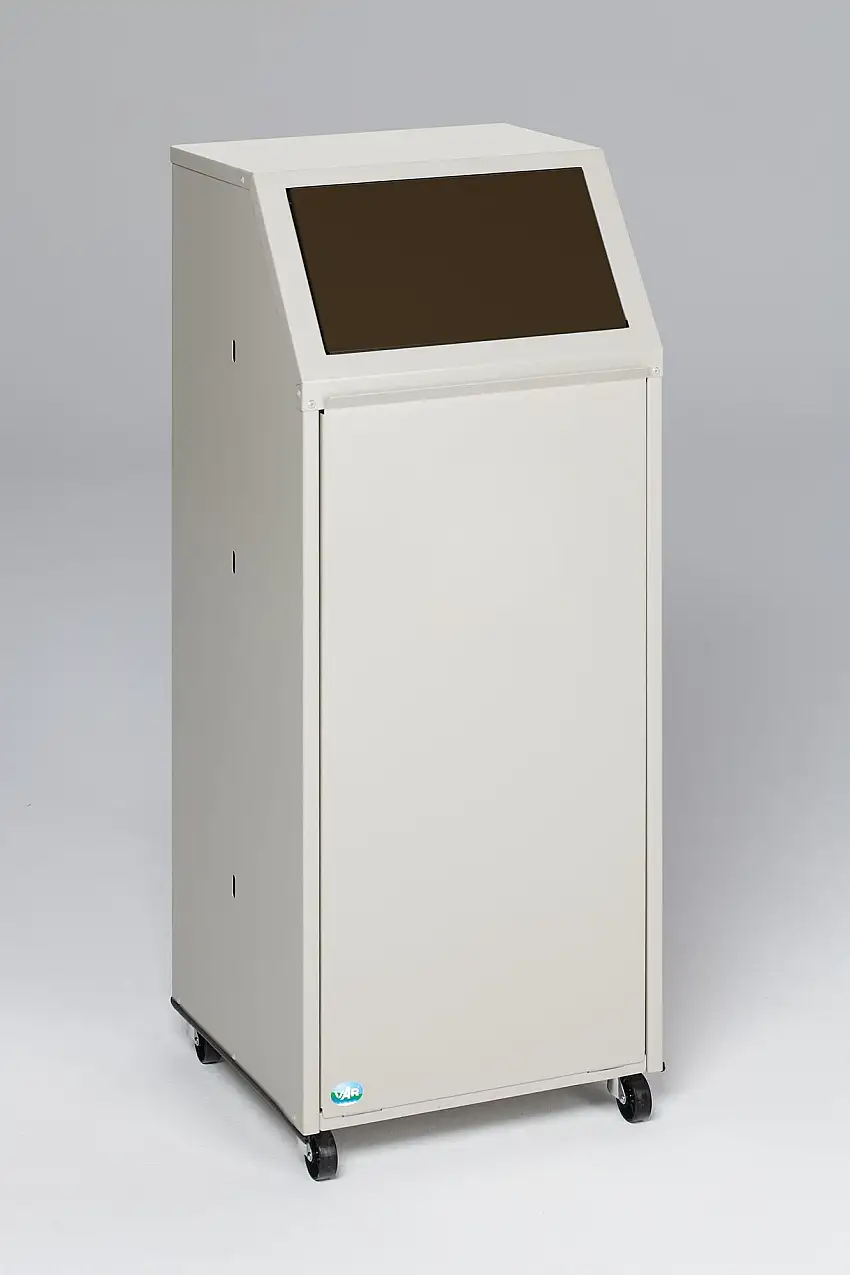 Robuster Wertstoffsammler mit Einwurfklappe | für Biomüll | Fahrbar | 69 Liter, HxBxT 105x45,5x45,5cm | Verzinkter Stahl | Braun