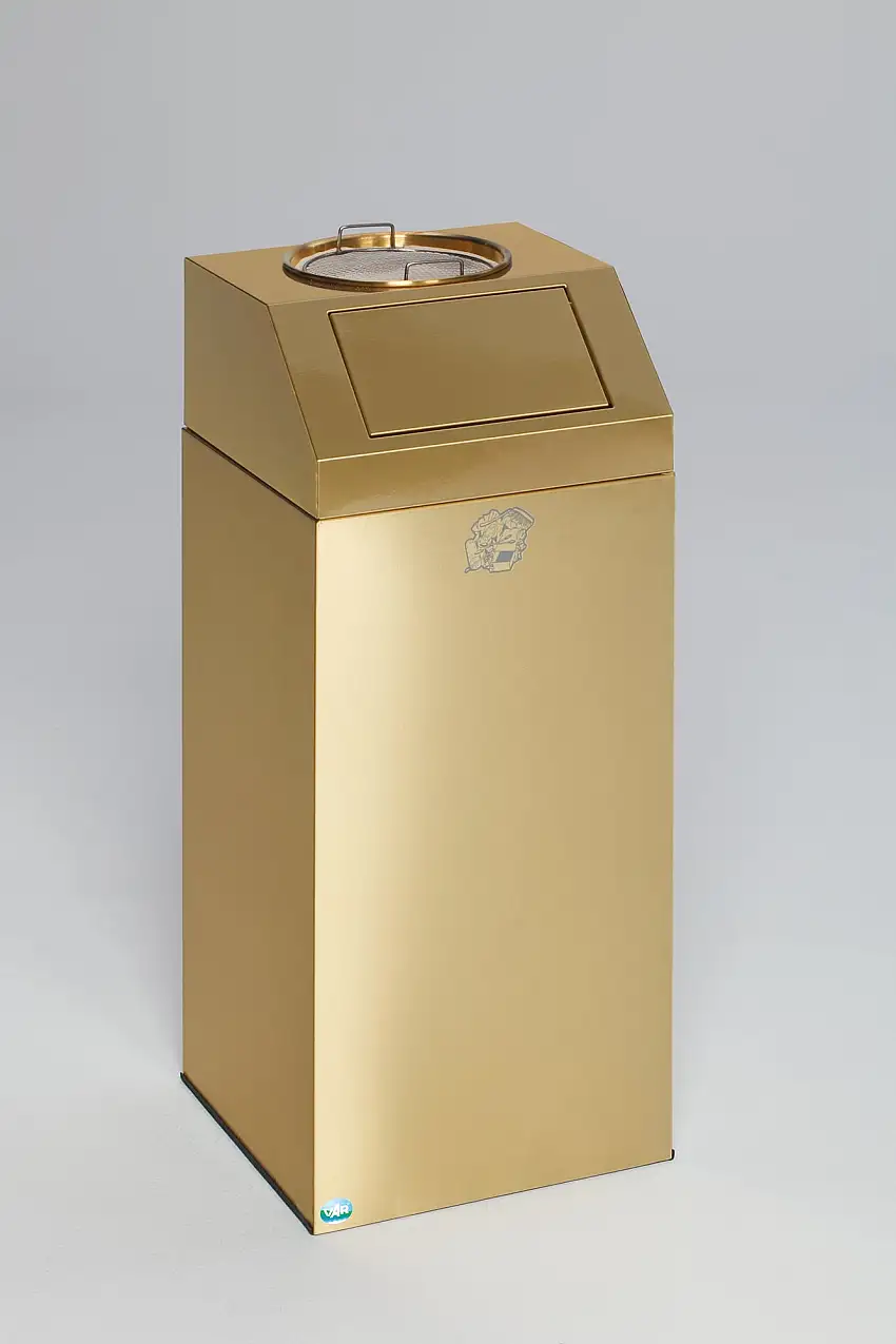 Kombiascher mit Kantenband | 82 Liter, HxBxT 89x38x38cm | Messing | Aschereinsatz Messing | Braun