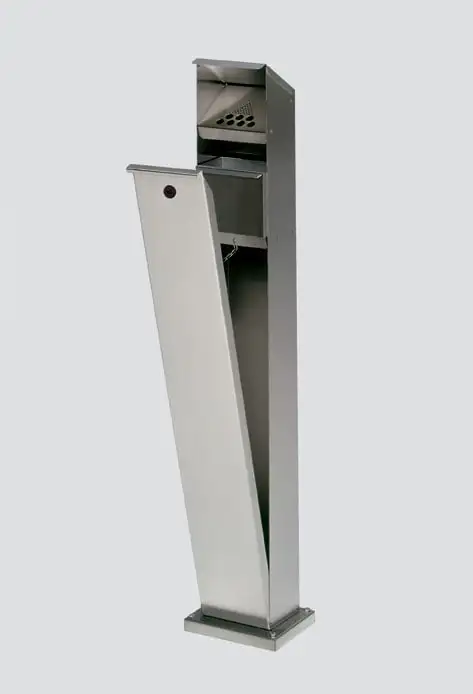 Robuster Ascher Standsäule mit Schloss und Bodenplatte | 2 Liter, HxBxT 115x18x15cm | Edelstahl