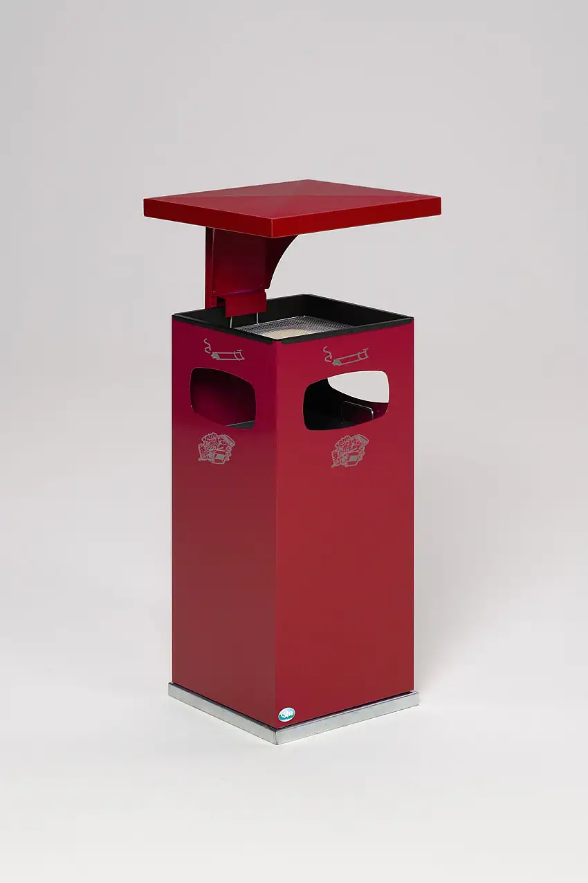 Kombiascher mit verstärktem Schutzdach | 38 Liter, HxBxT 91x39,5x39,5cm | Verzinkter Stahl | Rot
