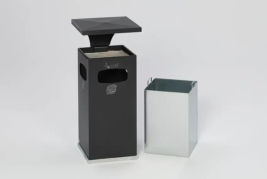 Kombiascher mit verstärktem Schutzdach | 38 Liter, HxBxT 91x39,5x39,5cm | Verzinkter Stahl | Anthrazit