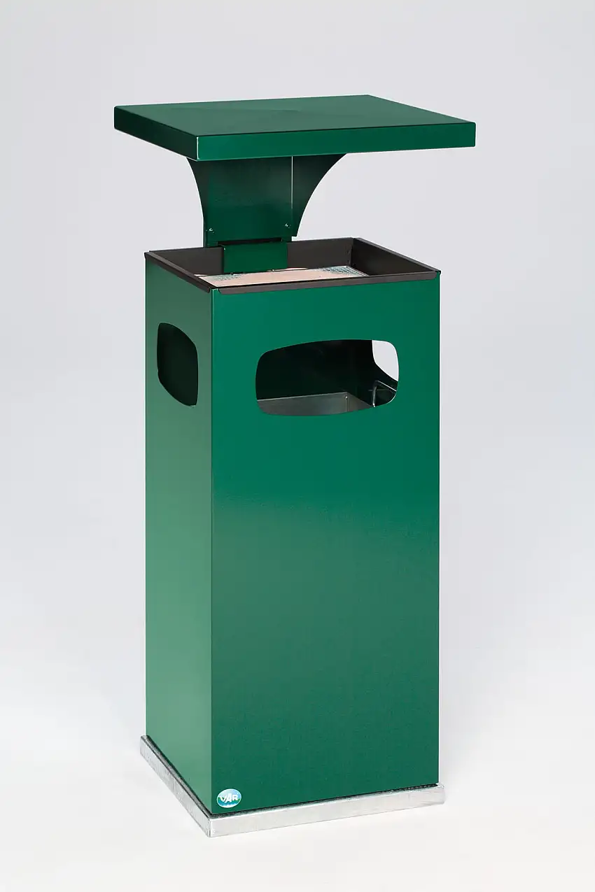 Kombiascher mit verstärktem Schutzdach | 38 Liter, HxBxT 91x39,5x39,5cm | Verzinkter Stahl | Grün