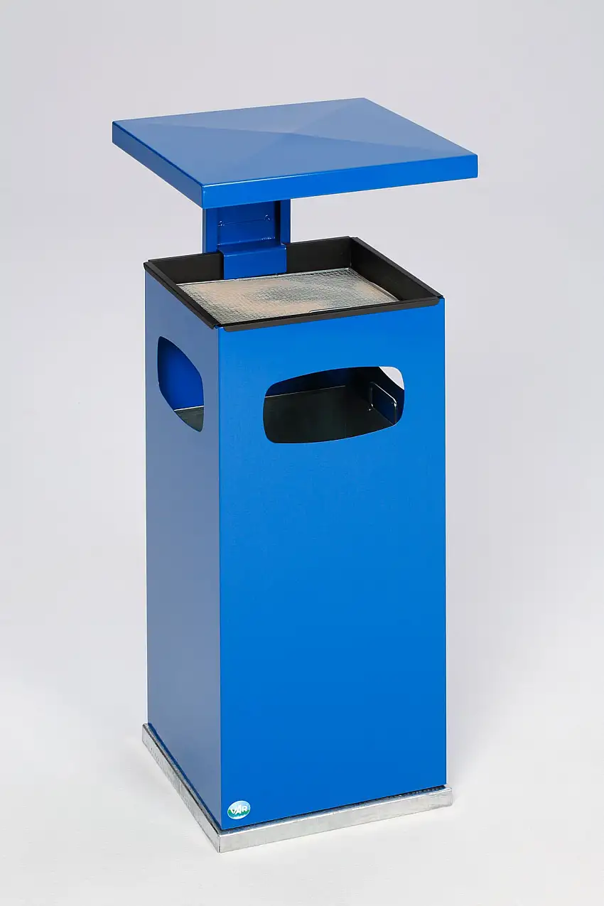 Kombiascher mit verstärktem Schutzdach | 38 Liter, HxBxT 91x39,5x39,5cm | Verzinkter Stahl | Blau
