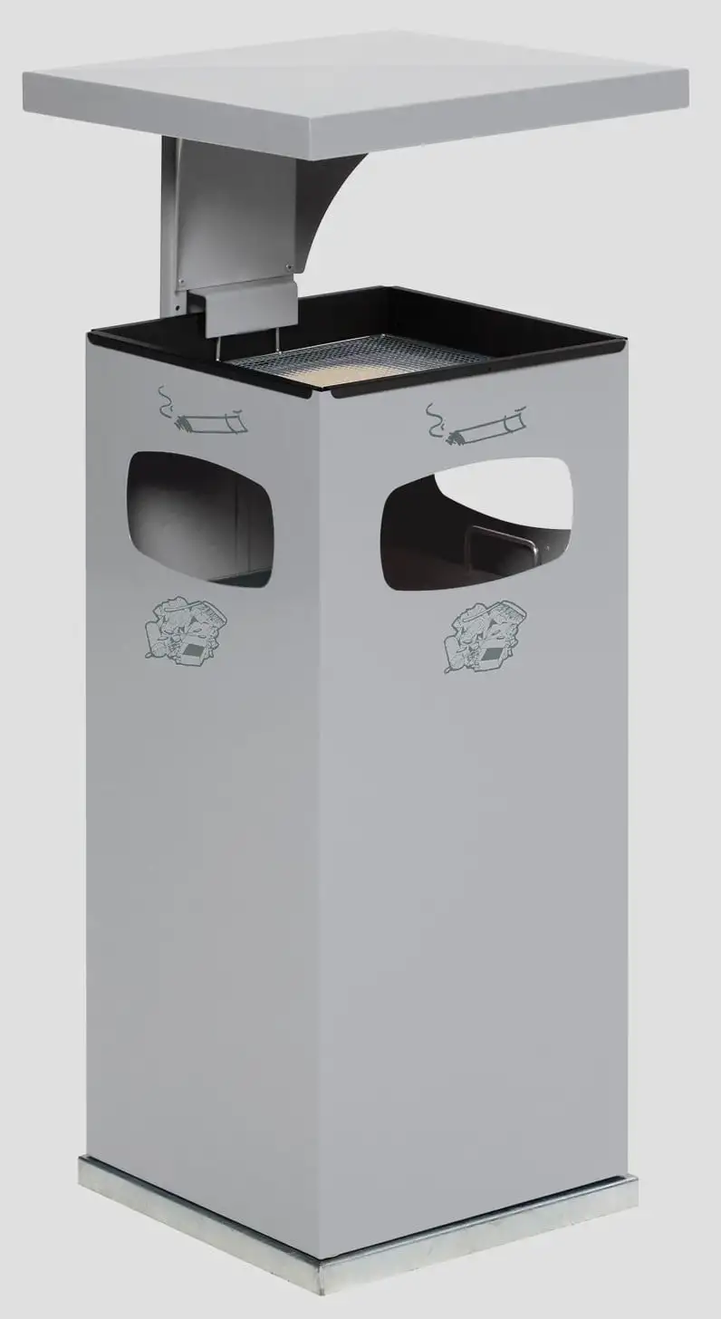 Kombiascher mit verstärktem Schutzdach | 38 Liter, HxBxT 91x39,5x39,5cm | Verzinkter Stahl | Silber