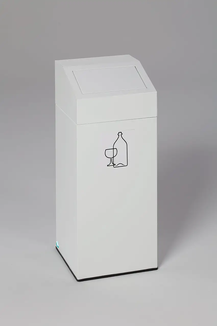 Selbstlöschender Wertstoffsammler "Glas" | 47 Liter, HxBxT 79x32x32cm | Verzinkter Stahl | Weiß