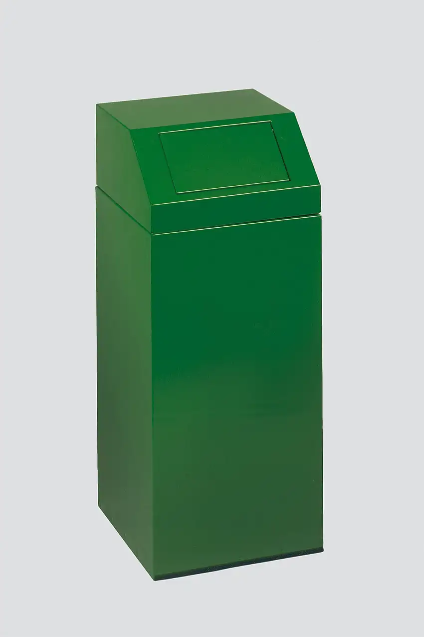 Selbstlöschender Wertstoffsammler "Glas" | 47 Liter, HxBxT 79x32x32cm | Verzinkter Stahl | Grün